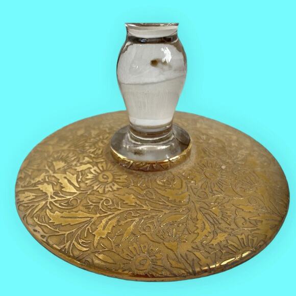 Vintage Ornate Gold Filigree Footed Dish with Crystal Stem on Gold Filigree Base - Picture 11 of 11